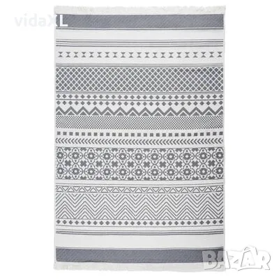 vidaXL Килим, сиво и бяло, 160x230 см, памук(SKU:340121), снимка 2 - Килими - 49109374