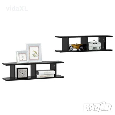 vidaXL Стенни рафтове, 2 бр, черни, 75x18x20 см, инженерно дърво（SKU:807188）, снимка 3 - Други - 48218866