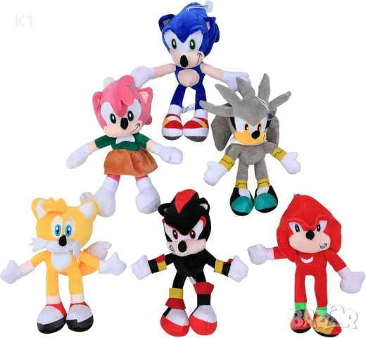 Комплект 6 броя плюшени играчки Соник/Sonic 30cm, снимка 1 - Плюшени играчки - 49044450