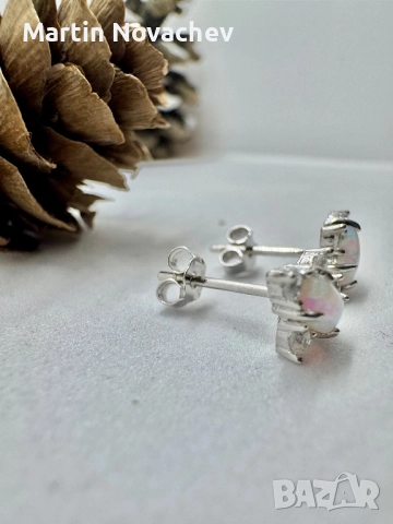 Сребърни обеци с етиопски опал, снимка 3 - Обеци - 52883805