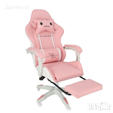 Ергономичен розов геймърски стол с поставка за крака - регулируема облегалка и 2 възглавници , снимка 10 - Столове - 53969839