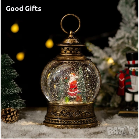 Светещ коледен снежен глобус фенер с LED осветление и въртящ сняг – различни модели