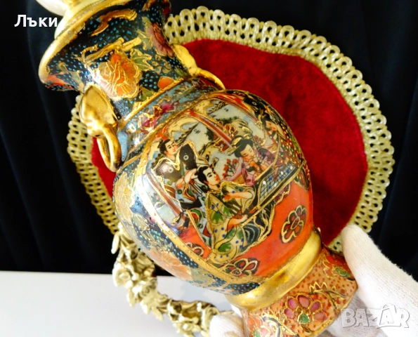 Порцеланов свещник Satsuma,злато,бронз,печат. , снимка 9 - Антикварни и старинни предмети - 52258434