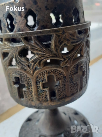 Старо бронзово настолно кандило кадило тамянник , снимка 7 - Антикварни и старинни предмети - 53430004