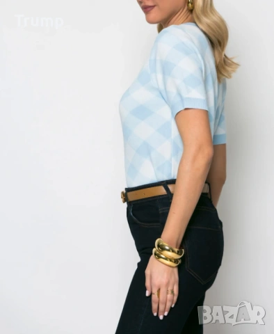 Елегантна дамска блуза с класически десен каре в топли нюанси., снимка 6 - Блузи с дълъг ръкав и пуловери - 54063714