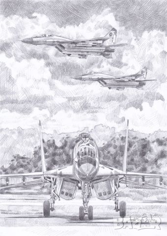 Продавам рисунка с изтребители МиГ-29. Худ. мАРТгер ., снимка 2 - Картини - 45509518