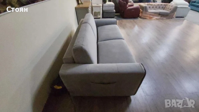Италиански светло сив диван тройка от плат с функция сън, снимка 8 - Дивани и мека мебел - 52010382