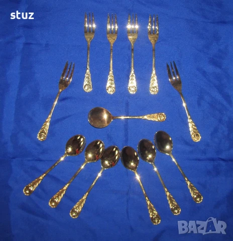 Прибори за кафе, чай, десерт, позлатени, комплект 13 части, снимка 1