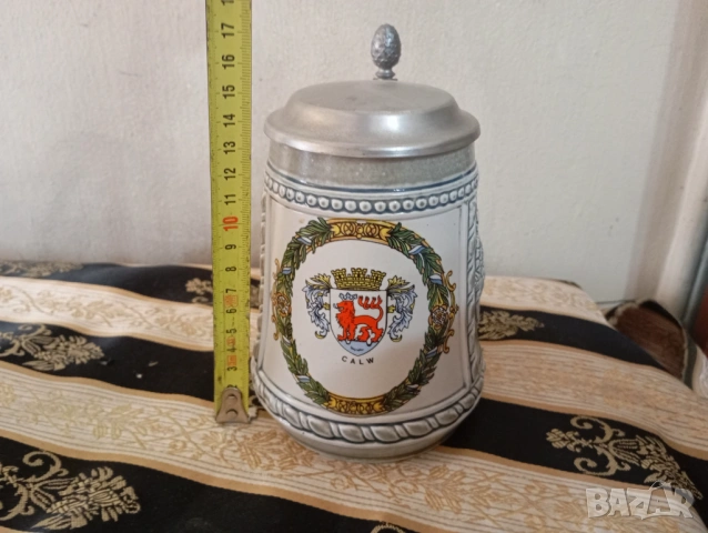 Стара халба за бира с капак, снимка 2 - Други ценни предмети - 53752882