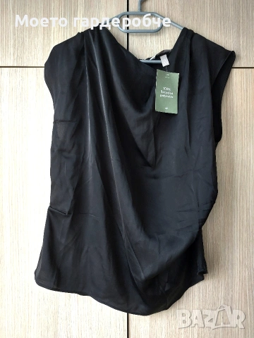 Нов черен драпиран потник с гръцко деколте Размер ХЛ