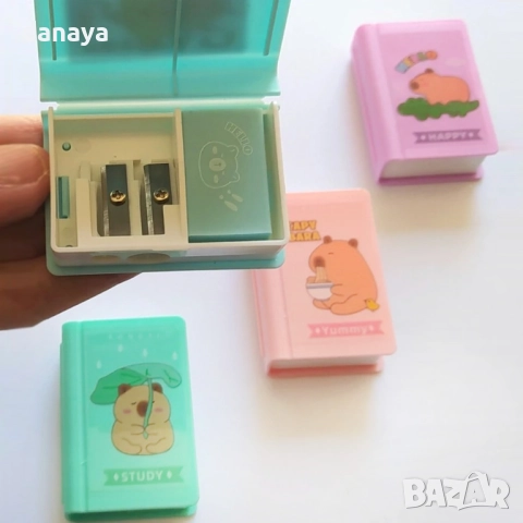 6029 Двойна острилка с гумичка с форма на книга Капибара, снимка 5 - Ученически пособия, канцеларски материали - 52678239