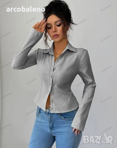 Дамска раирана риза с дълъг ръкав и копчета, 9цвята , снимка 5 - Ризи - 51502214