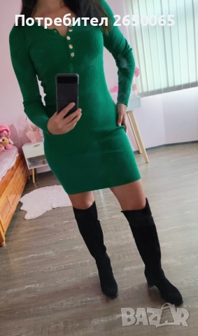 Нова тревисто зелена рокля плетиво рипс!, снимка 2 - Рокли - 51843217