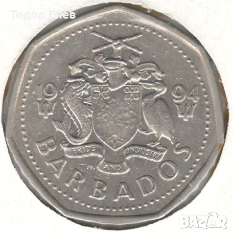 Barbados-1 Dollar-1994-KM# 14.2-small type non magnetic, снимка 2 - Нумизматика и бонистика - 28472752