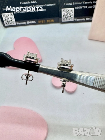 Сребърни обеци с мойсанит (диамант) 0.5 карата, снимка 4 - Обеци - 51630760