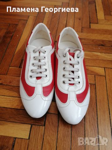 Дамски ежедневни обувки естествена кожа в бяло и червено, снимка 1 - Дамски ежедневни обувки - 45266308