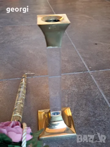 бронзов свещник с декоративна свещ със златни люспи  7/4