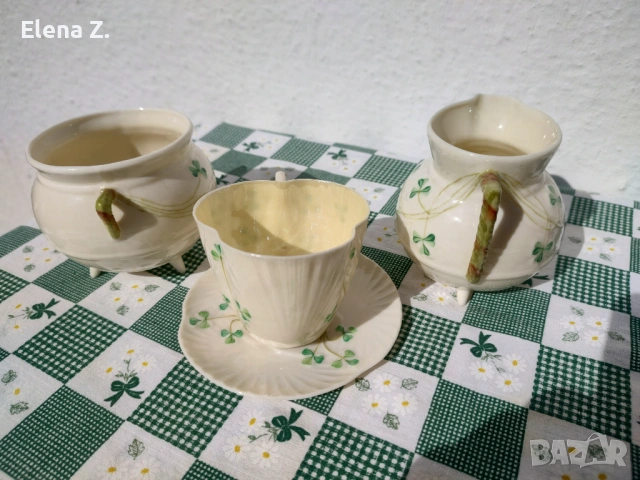 Комплект 4 Belleek Ирландия - изящен ръчно рисувна порцелан, снимка 4 - Сервизи - 53656539