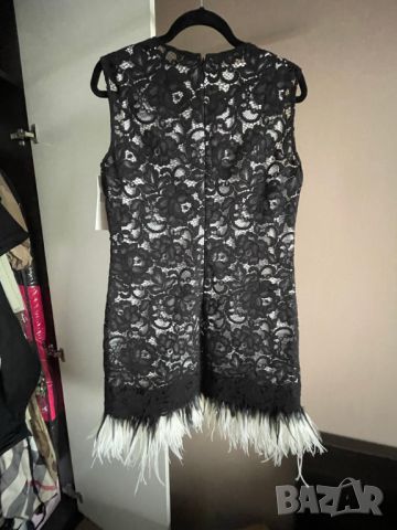 Donna Karan NY black label Runway Мини рокля с пера, М, снимка 7 - Рокли - 45878561