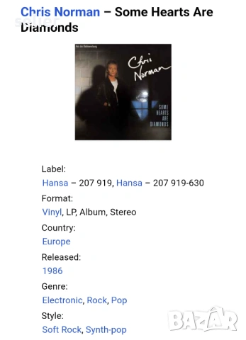 Chris Norman ‎– Some Hearts Are Diamonds Издание 🇩🇪 GERMANY 1986г Съвтояние на винила:като звук ед, снимка 3 - Грамофонни плочи - 53140547