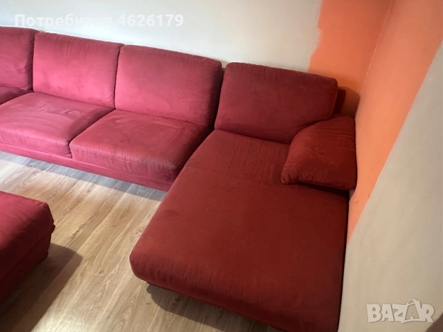 Луксозен ъглов диван бордо + табуретка | Внос Нидерландия, снимка 4 - Дивани и мека мебел - 52964852