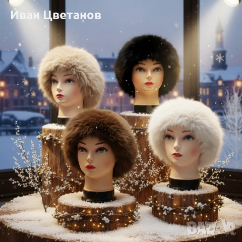 Дамска пухкава зимна шапка от изкуствен косъм