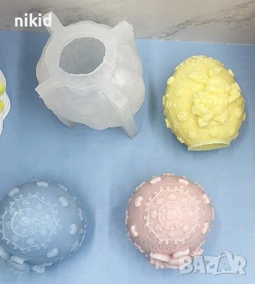 3D яйце с релеф заек с кошница цветя силиконов молд форма за шоколад гипс свещ декор смола, снимка 4 - Форми - 45354202