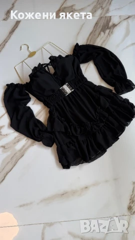 Шифонени рокли с ръкав и колан, снимка 5 - Рокли - 51363139