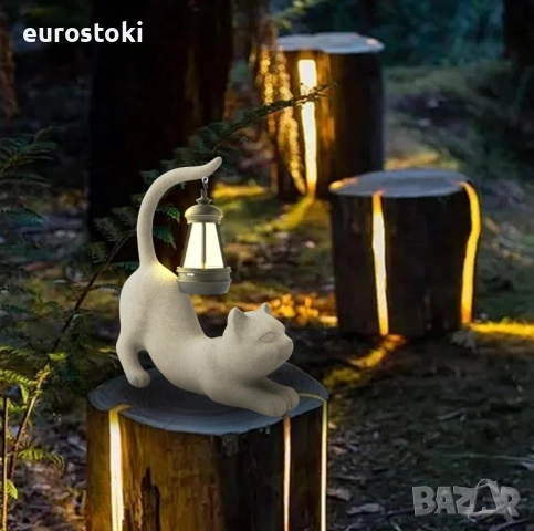 Декоративна статуя Котка със соларно фенерче, градинска фигурка от смола, декорация за дом/градина, снимка 4 - Градински мебели, декорация  - 52484888