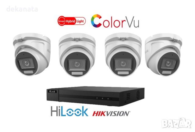 TURBO-HD Промо комплект с 4 ColorVu камери и 4 канален видеорекордер DVR HIKVISION, серия HiLook., снимка 1 - HD камери - 45180167