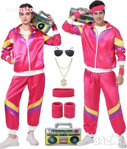 FOVER Костюм от 80-те, унисекс, костюм, анцуг, поп арт, ретро стил, комплект аксесоари с надува, снимка 2 - Костюми - 51672127