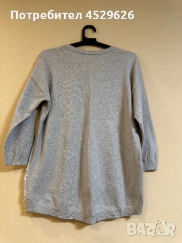 Сива блуза с дантела , снимка 2 - Блузи с дълъг ръкав и пуловери - 53237206