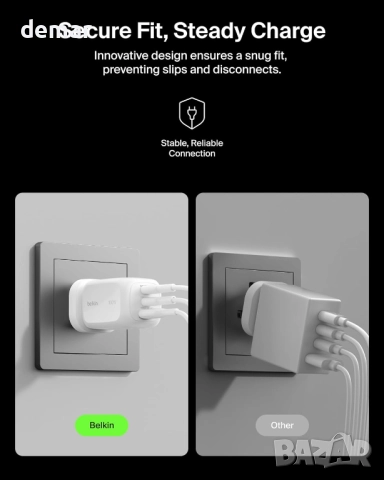 Зарядно Belkin 3-портово 100W, GaN, с 2 USB-C и 1 USB-A порта, бяло, снимка 5 - Друга електроника - 51944690