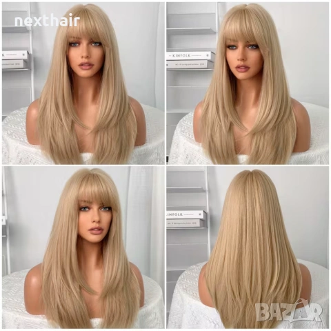 Руса права перука 60 см с бретон, снимка 4 - Аксесоари за коса - 53818848