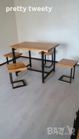 Комплект маса със столове от метал и дърво или метал с ПДЧ плотове в индустриален стил , снимка 2 - Маси - 49684977