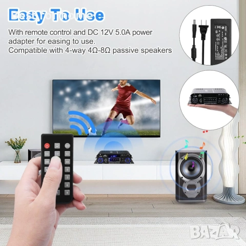 Bluetooth 5.0 HiFi мини,стерео аудио усилвател  с USB от ARRAROWN, снимка 5 - Ресийвъри, усилватели, смесителни пултове - 53734199