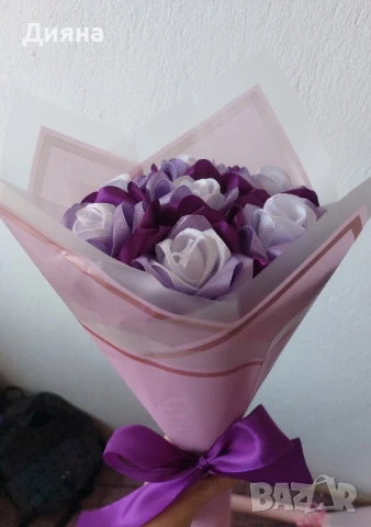 Вечни букети от сатен, снимка 7 - Декорация за дома - 51055596