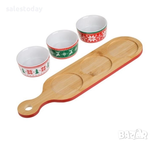 Коледни купи с дъска, комплект от три керамични Christmat купички, 38,5см