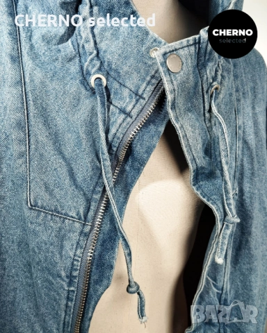 Дълго деним яке тип парка с шерпа подплата и качулка ZARA Denim Sherpa Hooded Longline Jacket – L•XL, снимка 13 - Якета - 53669998