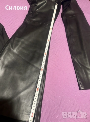 Черен лъскав кожен панталон "MNG", размер S-M, снимка 5 - Панталони - 53839036