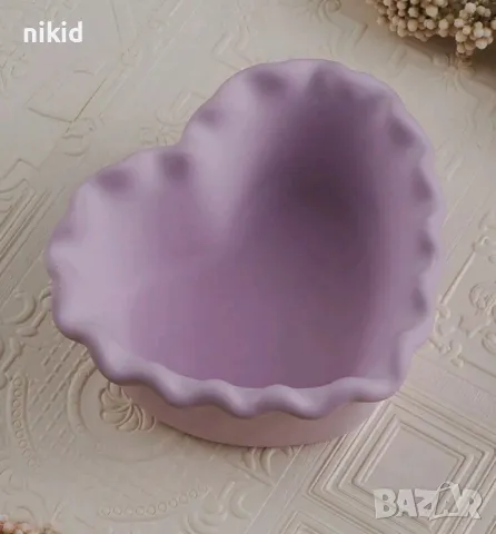 Къдраво сърце висока купичка кашпа саксия силиконов молд форма шоколад гипс смола декор, снимка 6 - Форми - 50214288