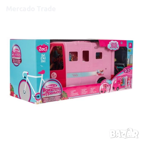 Розов кемпер Mercado Trade, С велосипед и аксесоари, снимка 3 - Кукли - 52656822