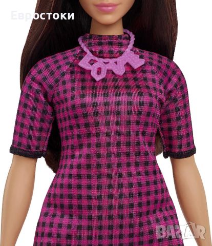 Mattel Кукла Barbie Fashionistas #188 с извита форма, черна коса, карирана рокля, снимка 1 - Кукли - 45432290