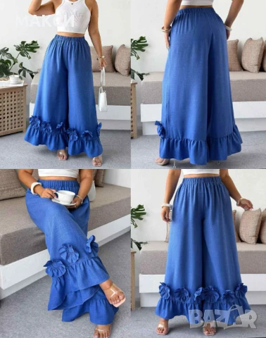 Модерен макси пола-панталон с висока талия, 3д красива декорация, широки крачоли и ластична талия в 