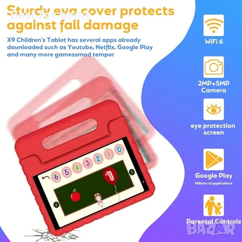 Детски таблет YESTEL с WiFi 6, Android 13, 7GB RAM + 64GB ROM, снимка 3 - Образователни игри - 50747454