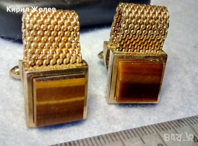 ЛУКСОЗНИ СКЪПОЦЕННИ ПОЗЛАТЕНИ БУТОНЕЛИ КОПЧЕТА За РЪКАВЕЛИ с ШЛИФОВАНО ТИГРОВО ОКО 48620, снимка 2 - Други - 51280111