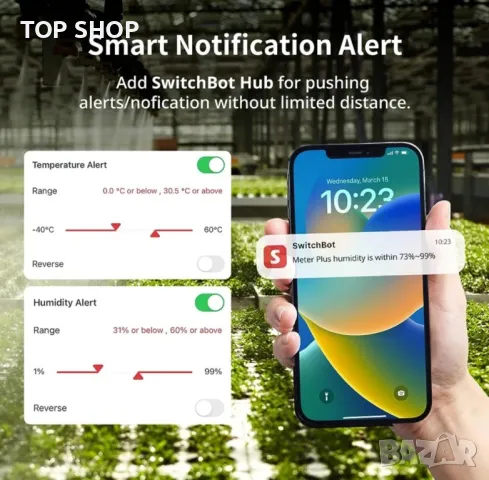 SwitchBot Термометър Хигрометър, Bluetooth вътрешен измервател на влажност за дома, Температурен сен, снимка 10 - Други - 49050349