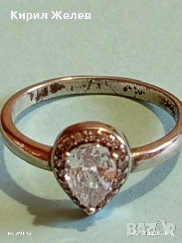 Сребърен пръстен с кристали Swarovski централния камък Minerva Halo Pear много красив стилен 28463, снимка 5 - Пръстени - 52882455