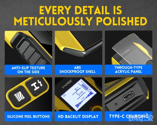 FNIRSI WD-01 детектор за стени / скенер за кабели, метал и дърво, снимка 16 - Други инструменти - 54003806