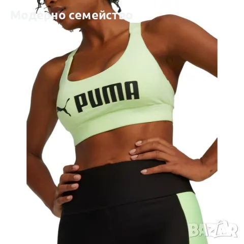 Дамско спортно бюстие PUMA Fit Mid Impact Training Bra Green, снимка 1 - Корсети, бюстиета, топове - 46846792